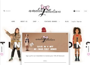 How ameliajcollection.com looks like on a tablet such as an iPad.