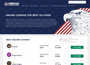 How americancasinoguide.com looks like on a tablet such as an iPad.