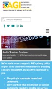 How americangeosciences.org looks like on a mobile device such as an iPhone.