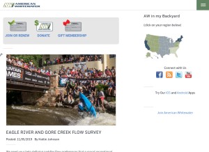 How americanwhitewater.org looks like on a tablet such as an iPad.
