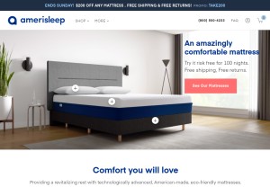 How amerisleep.com looks like on a tablet such as an iPad.