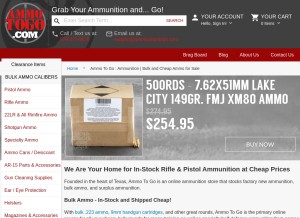 How ammunitiontogo.com looks like on a tablet such as an iPad.