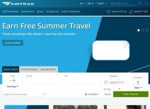How amtrak.com looks like on a tablet such as an iPad.