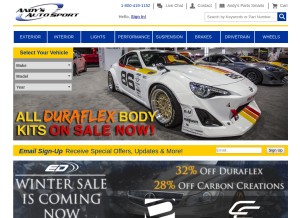 How andysautosport.com looks like on a tablet such as an iPad.