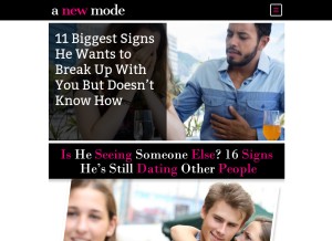 How anewmode.com looks like on a tablet such as an iPad.