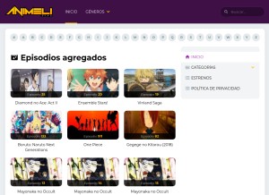 How animeli.com looks like on a tablet such as an iPad.