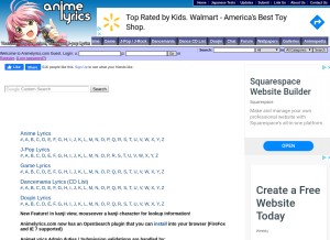 How animelyrics.com looks like on a tablet such as an iPad.