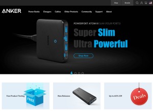 How anker.com looks like on a tablet such as an iPad.