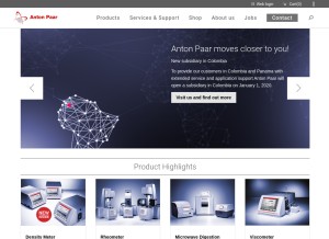 How anton-paar.com looks like on a tablet such as an iPad.