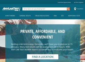 How anylabtestnow.com looks like on a tablet such as an iPad.