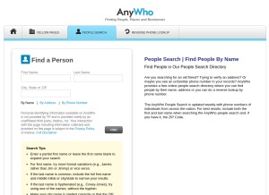 How anywho.com looks like on a tablet such as an iPad.