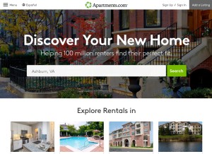 How apartments.com looks like on a tablet such as an iPad.