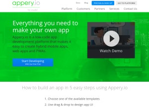 How appery.io looks like on a tablet such as an iPad.