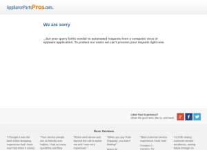 How appliancepartspros.com looks like on a tablet such as an iPad.
