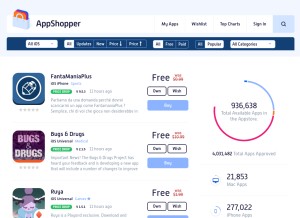 How appshopper.com looks like on a tablet such as an iPad.