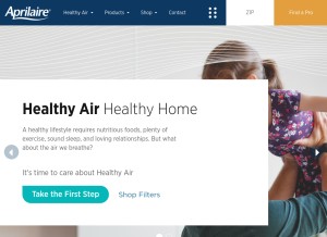 How aprilaire.com looks like on a tablet such as an iPad.