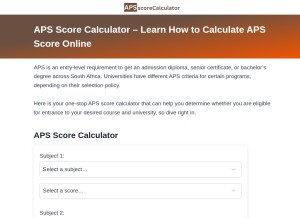 How apsscorecalculator.net.za looks like on a tablet such as an iPad.