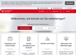 How arbeitsagentur.de looks like on a tablet such as an iPad.