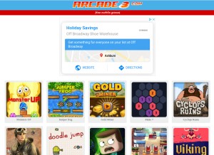 How arcade3.com looks like on a tablet such as an iPad.