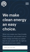 How arcadiapower.com looks like on a mobile device such as an iPhone.