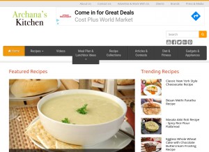 How archanaskitchen.com looks like on a tablet such as an iPad.