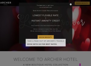 How archerhotel.com looks like on a tablet such as an iPad.