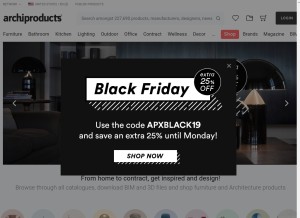 How archiproducts.com looks like on a tablet such as an iPad.