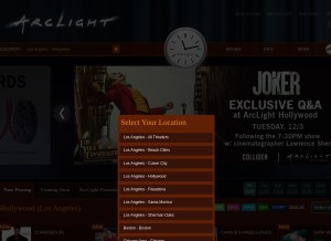 How arclightcinemas.com looks like on a tablet such as an iPad.