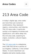 How area-codes.us looks like on a mobile device such as an iPhone.