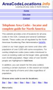 How areacodelocations.info looks like on a mobile device such as an iPhone.