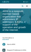 How arin.net looks like on a mobile device such as an iPhone.
