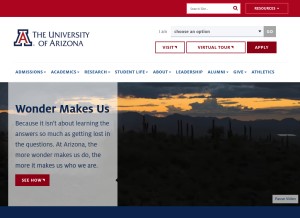 How arizona.edu looks like on a tablet such as an iPad.