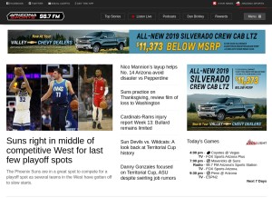 How arizonasports.com looks like on a tablet such as an iPad.