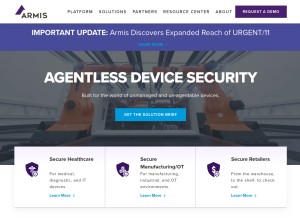 How armis.com looks like on a tablet such as an iPad.