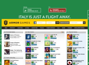 How armorgames.com looks like on a tablet such as an iPad.