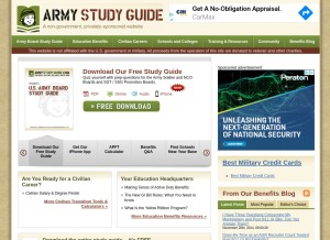 How armystudyguide.com looks like on a tablet such as an iPad.