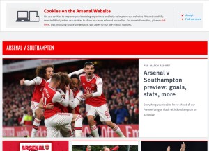 How arsenal.com looks like on a tablet such as an iPad.