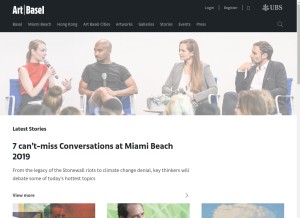 How artbasel.com looks like on a tablet such as an iPad.
