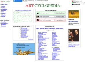 How artcyclopedia.com looks like on a tablet such as an iPad.