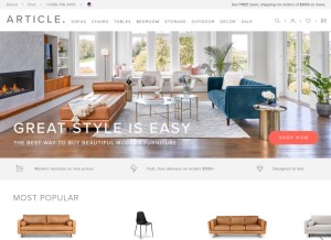 How article.com looks like on a tablet such as an iPad.