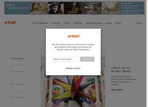 How artnet.com looks like on a tablet such as an iPad.