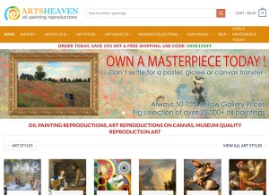 How artsheaven.com looks like on a tablet such as an iPad.
