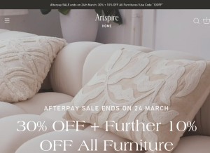 How artspirehome.com.au looks like on a tablet such as an iPad.