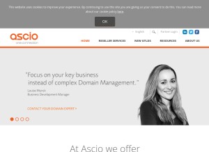 How ascio.com looks like on a tablet such as an iPad.