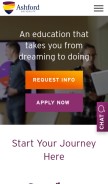 How ashford.edu looks like on a mobile device such as an iPhone.