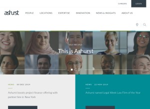 How ashurst.com looks like on a tablet such as an iPad.