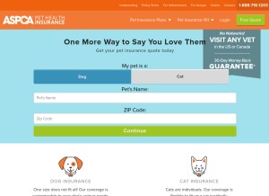 How aspcapetinsurance.com looks like on a tablet such as an iPad.