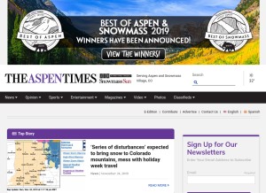 How aspentimes.com looks like on a tablet such as an iPad.