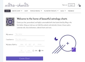 How astro-charts.com looks like on a tablet such as an iPad.
