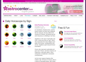 How astrocenter.com looks like on a tablet such as an iPad.